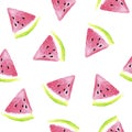 Seamless watermelons pattern with watercolor watermelon slices, summer seamless pattern wallpaper, hand drawn watercolor
