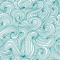 Seamless wave hand-drawn pattern. Blue sea abstract waving curling lines. Perfectly look on fabric, textile, etc.