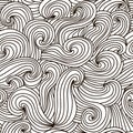 Seamless wave hand-drawn pattern. Monochrome abstract waving curling lines. Perfectly look on fabric, textile, etc.