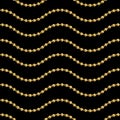 Seamless Wavy Golden Chains on Black. Repeat Design Ready for Textile Prints.