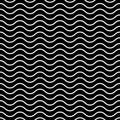 Seamless wavy pattern. White thin lines on black background. Nautical, naval and water theme. Vector illustration