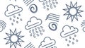 Seamless Weather Doodles Pattern, Sun, Rain & Cloud, vector design Generative AI Royalty Free Stock Photo