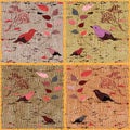 Seamless weave,checkered colorful pattern with floral elements and birds Royalty Free Stock Photo