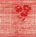 Seamless weave pattern with embroidery of red poppy on grunge striped background