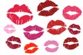 Seamless white background with prints of shades of red lipstick