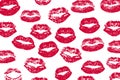 Seamless white background with prints of the red lipstick