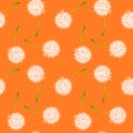 Seamless white dandelions background pattern