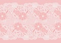 Seamless Wide Lace Ribbon. White Delicate Flowers On A Pink Background.