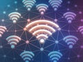 Seamless wifi connectivity network with glowing signals in geometric pattern