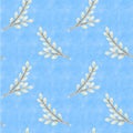 Seamless willow pattern on the blue background, scrapbooking, wall paper, high quality for print, botanical ornament, floral text