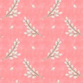 Seamless willow pattern on the pink background, scrapbooking, wall paper, high quality for print, botanical ornament, floral texti