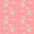 Seamless willow pattern on the red background, scrapbooking, wall paper, high quality for print, botanical ornament, floral text