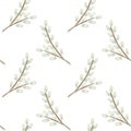 Seamless willow pattern on the white background, scrapbooking, wall paper, high quality for print, botanical ornament, floral text