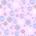 Seamless winter background. Snowballs and snowflakes, sales percentages on pink light background. Vector illustration for shops Royalty Free Stock Photo