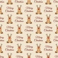 Seamless winter holiday pattern with funny cartoon deers on the editable background. Vector illustration. Design for Royalty Free Stock Photo