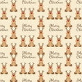 Seamless winter holiday pattern with funny cartoon deers on the editable background. Vector illustration. Design for fabric and Royalty Free Stock Photo