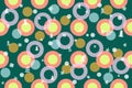 Seamless winter pattern background. Colorful balls, Christmas trees, snowflakes, circles illustration Royalty Free Stock Photo