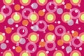 Seamless winter pattern background. Colorful balls, Christmas trees, snowflakes, circles illustration Royalty Free Stock Photo