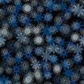 Seamless Winter Pattern Background with White and blue Snowflakes on Black Background. Can be used for textile, parer, scra