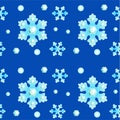 Seamless winter pattern - blue snowflakes and shiny rhinestones on a dark blue background. Vector winter background Royalty Free Stock Photo