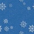 Seamless winter pattern with snowfall, snow and snowflake. Template for wrap paper, texture, fabric, packaging. Christmass Royalty Free Stock Photo