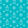 Seamless winter pattern with snowman and snowflakes Royalty Free Stock Photo