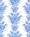 Seamless winter pattern. Watercolor ornate design with scrolls, curves