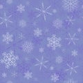 Seamless winter pattern with white snowflakes on a purple background. Winter vector illustration for fabric, paper, wallpaper Royalty Free Stock Photo