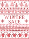 Seamless Winter Sale Scandinavian style, inspired by Norwegian Christmas, festive winter pattern in cross stitch with reindeer Royalty Free Stock Photo