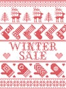 Seamless Winter Sale Scandinavian style, inspired by Norwegian Christmas, festive winter pattern in cross stitch with reindeer