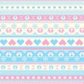 Seamless Winter Sweater pattern with Hearts and Owls. Blue-Pink