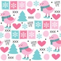 Seamless winter time chicken pattern vector illustration Royalty Free Stock Photo