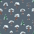 Seamless Winter Wonderland, Snowy Trees Pattern. Delicate Snow-covered Trees Create Serene, Snowy Landscape