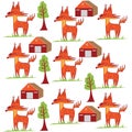 Seamless wolf cartoon tree pattern vector design Royalty Free Stock Photo