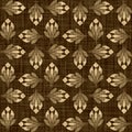 Seamless woven linen damask pattern. Aged sepia tone rustic textile pattern. Burnt umber brown texture background. Rough