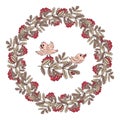 Seamless wreath with birds and rowan berries.