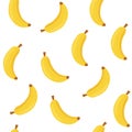 Seamless yellow bananas pattern cartoon style on white background illustration. Royalty Free Stock Photo