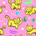 Seamless Yellow Cats Pattern, Vector Illustration EPS 10