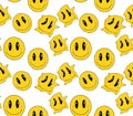 Seamless yellow distorted melting smiley face illustration pattern for fabric, wallpaper or wrapping paper. Vector Royalty Free Stock Photo