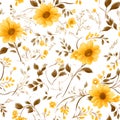 Seamless yellow floral elements white background,intricate pattern by Generative AI Royalty Free Stock Photo