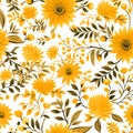 Seamless yellow floral elements white background,intricate pattern by Generative AI Royalty Free Stock Photo