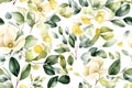 Seamless yellow floral pattern, ai generative illustration Royalty Free Stock Photo