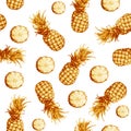 The seamless yellow monochrome pattern of fresh fruit pineapple.