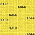 Seamless yellow pattern background with word sale typography on checkerboard background. Sans serif font. Arial black Royalty Free Stock Photo