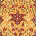 Seamless yellow pattern with stylized flowers. Decorative oriental floral background.