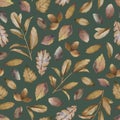 Seamlessl pattern of watercolor autumn dry leaves