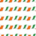 Seamlesspattern with green white and orange Ireland flag isolated on white background. Hand drawn vector sketch illustration in