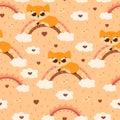 Seamlesss pattern with boho style fox and rainbows on light orange background for kids bedding or textile Royalty Free Stock Photo