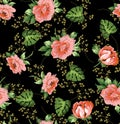 Seampless flower ditsy classic rose print black background