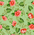 Seampless flower ditsy classic rose print green background